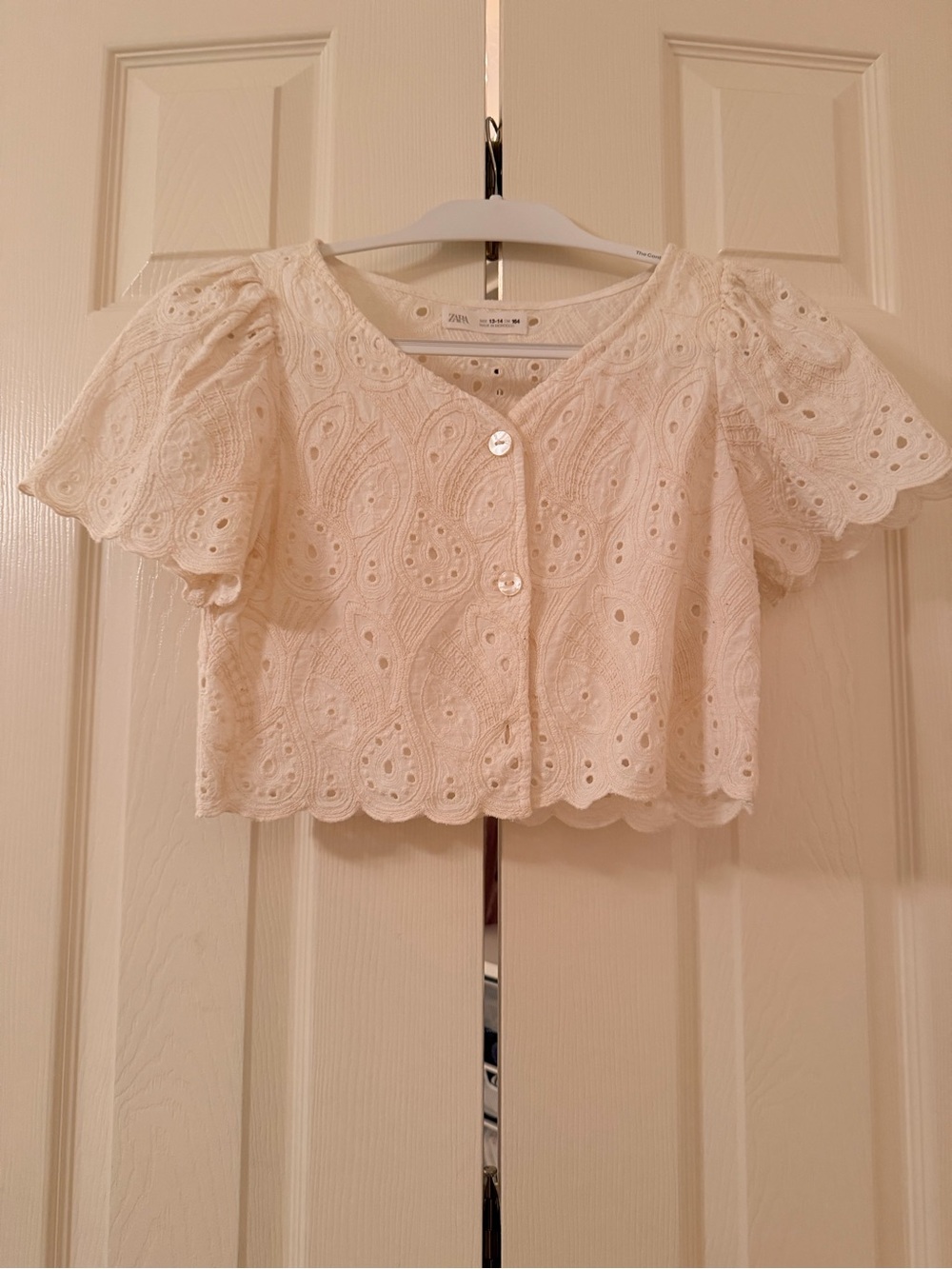 Zara White Eyelet Button Down Cropped Top